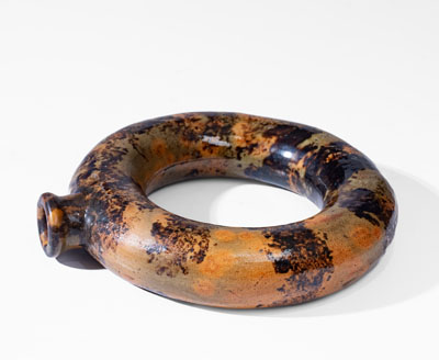 Manganese-Decorated New England Redware Ring Flask