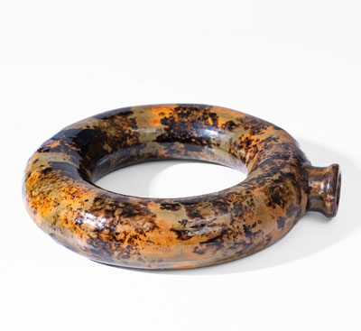 Manganese-Decorated New England Redware Ring Flask