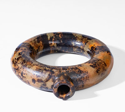 Manganese-Decorated New England Redware Ring Flask
