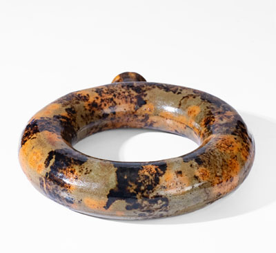 Manganese-Decorated New England Redware Ring Flask