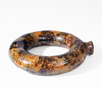 Manganese-Decorated New England Redware Ring Flask