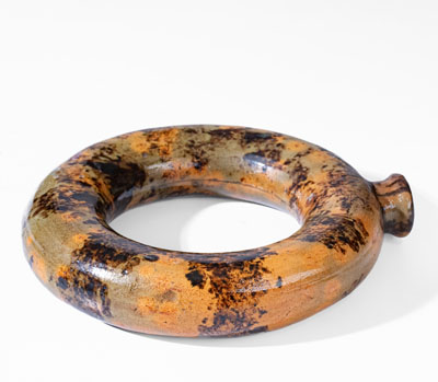 Manganese-Decorated New England Redware Ring Flask