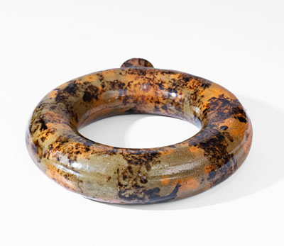 Manganese-Decorated New England Redware Ring Flask