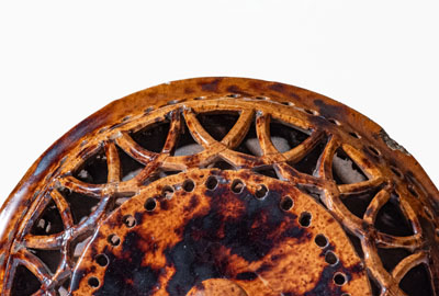 Rare Pierced Work Pennsylvania Redware Sugar Bowl w/ Lid