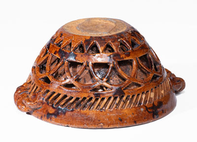 Rare Pierced Work Pennsylvania Redware Sugar Bowl w/ Lid