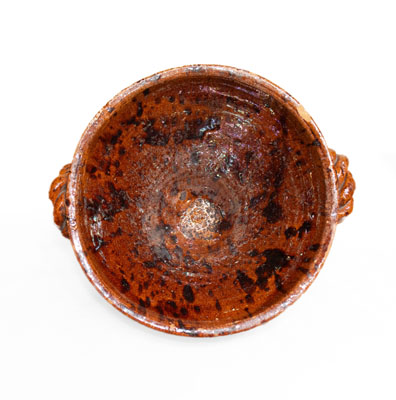 Rare Pierced Work Pennsylvania Redware Sugar Bowl w/ Lid