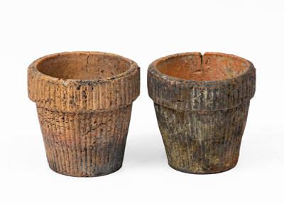 Rare Pair of Miniature Stoneware Flowerpots, attrib. J. Swank, Johnstown, PA