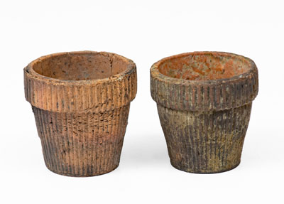 Rare Pair of Miniature Stoneware Flowerpots, attrib. J. Swank, Johnstown, PA