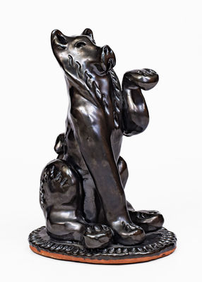Redware Dog Figure, Signed 