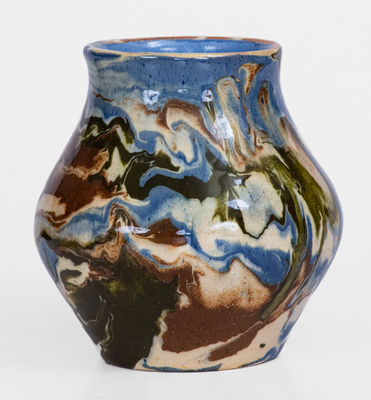 Swirl-Glazed Pottery Vase, Signed 