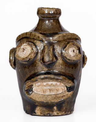 Rare Edgefield District, SC Stoneware Face Jug, 19th century, probably Thomas J. Davies Pottery