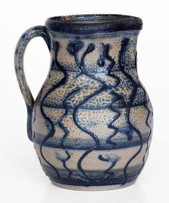 Outstanding North Carolina Stoneware Pitcher w/ Profuse Slip-Trailed Cobalt Decoration, 19th century