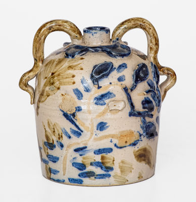 Outstanding Small-Sized Ohio Stoneware Jug w/ Elaborate Applied and Two-Color Decoration