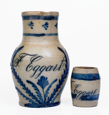 Extremely Rare Stoneware Pitcher and Mug Set, Inscribed 