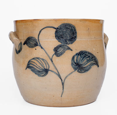 Rare and Fine N. CLARK, JR. (Athens, NY) Stoneware Jar w/ Elaborate Incised Decoration