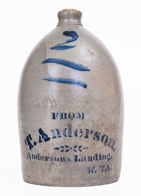T. ANDERSON / ANDERSON'S LANDING, W. VA Stoneware Jug, c1875