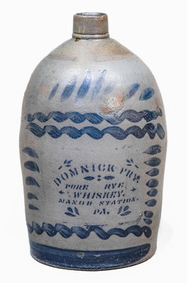 Exceptional MANOR STATION, W. VA Stoneware Advertising Jug w/ Profuse Decoration