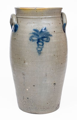 Very Rare ATHERON & TRICE / ALBANY, NY Stoneware Churn, c1820-26
