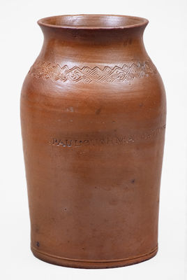 Scarce PAUL CUSHMAN'S STONEWARE FACTORY 1809 Jar w/ Coggled Decoration