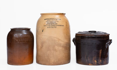 Lot of Three: Unusual ALBANY, NY Stoneware Advertising Jars
