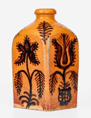 Very Rare Redware Tea Canister w/ Profuse Floral Decoration, Ezra White, Mercer Co, PA, Sept. 22, 1846
