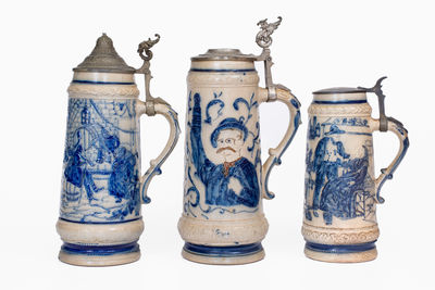 Lot of Three: Whites Utica Stoneware Steins incl. Elaborate Two-Color Example 