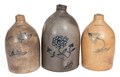 Lot of Three: BALLARDVALE, MASS. Stoneware Jugs w/ Floral Decoration