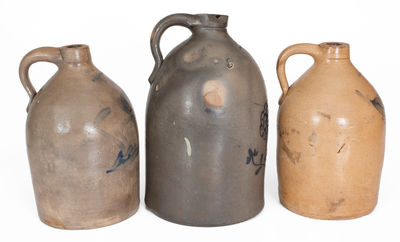 Lot of Three: BALLARDVALE, MASS. Stoneware Jugs w/ Floral Decoration