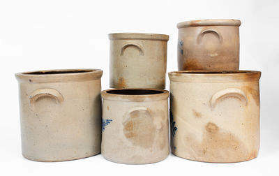 Lot of Five: Stenciled Stoneware Crocks attrib. Ballardvale, Mass.