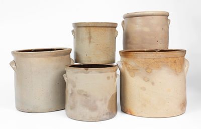 Lot of Five: Stenciled Stoneware Crocks attrib. Ballardvale, Mass.