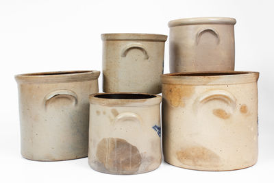 Lot of Five: Stenciled Stoneware Crocks attrib. Ballardvale, Mass.