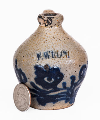 Rare Miniature NY State Stoneware Jug Stamped Twice, F. WELCH
