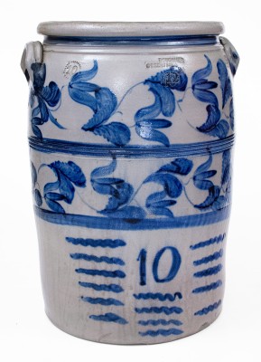 10 Gal. BOUGHNER / GREENSBORO, PA Stoneware Jar with Elaborate Freehand Decoration