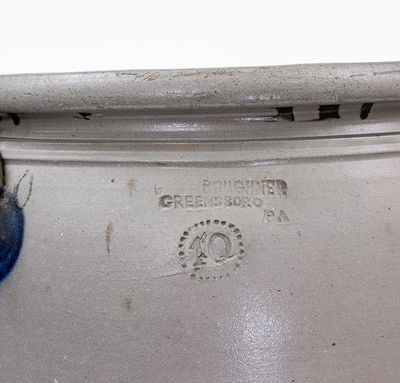 Exceptional 10 Gal. BOUGHNER / GREENSBORO, PA Stoneware Jar w/ Elaborate Freehand Decoration