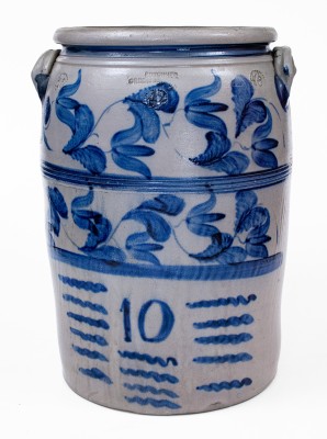 10 Gal. BOUGHNER / GREENSBORO, PA Stoneware Jar with Elaborate Freehand Decoration