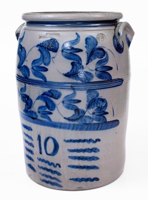 10 Gal. BOUGHNER / GREENSBORO, PA Stoneware Jar with Elaborate Freehand Decoration