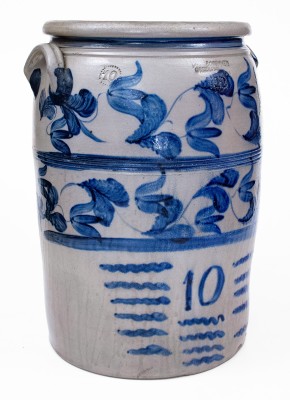 10 Gal. BOUGHNER / GREENSBORO, PA Stoneware Jar with Elaborate Freehand Decoration