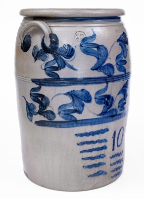 10 Gal. BOUGHNER / GREENSBORO, PA Stoneware Jar with Elaborate Freehand Decoration