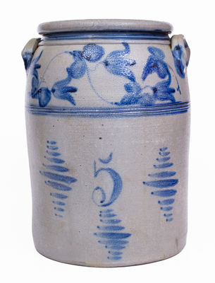 Scarce 5 Gal. BOUGHNER / GREENSBORO, PA Stoneware Jar w/ Freehand Floral Decoration