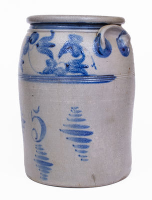 Scarce 5 Gal. BOUGHNER / GREENSBORO, PA Stoneware Jar w/ Freehand Floral Decoration
