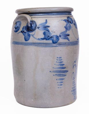 Scarce 5 Gal. BOUGHNER / GREENSBORO, PA Stoneware Jar w/ Freehand Floral Decoration