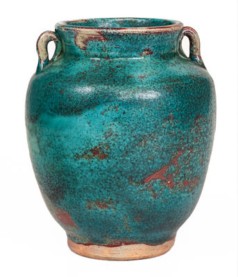 JUGTOWN WARE, Moore County, North Carolina Pottery Vase w/ Chinese Blue Glaze, c1930