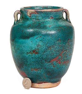 JUGTOWN WARE, Moore County, North Carolina Pottery Vase w/ Chinese Blue Glaze, c1930