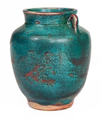 JUGTOWN WARE, Moore County, North Carolina Pottery Vase w/ Chinese Blue Glaze, c1930