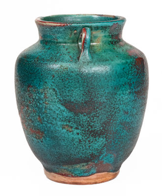 JUGTOWN WARE, Moore County, North Carolina Pottery Vase w/ Chinese Blue Glaze, c1930