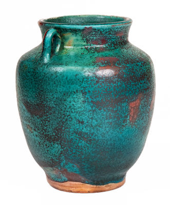 JUGTOWN WARE, Moore County, North Carolina Pottery Vase w/ Chinese Blue Glaze, c1930