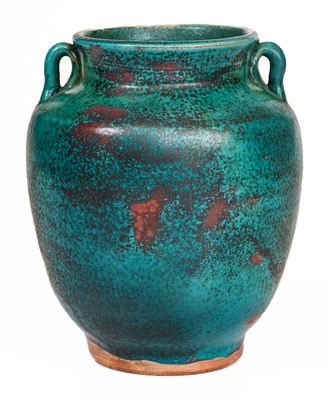 JUGTOWN WARE, Moore County, North Carolina Pottery Vase w/ Chinese Blue Glaze, c1930