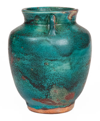 JUGTOWN WARE, Moore County, North Carolina Pottery Vase w/ Chinese Blue Glaze, c1930