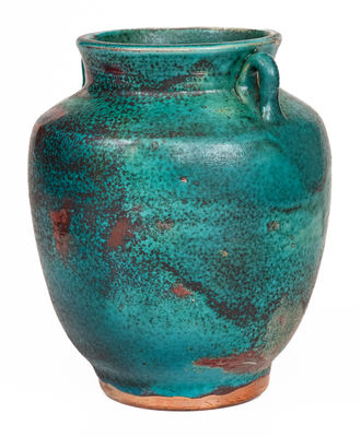 JUGTOWN WARE, Moore County, North Carolina Pottery Vase w/ Chinese Blue Glaze, c1930