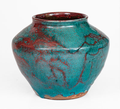 JUGTOWN WARE, Moore County, NC Pottery Vase w/ Chinese Blue Glaze, c1930